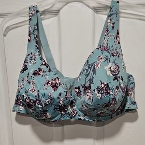 Catherines Aqua Floral Underwire Bra with Purple Accents
